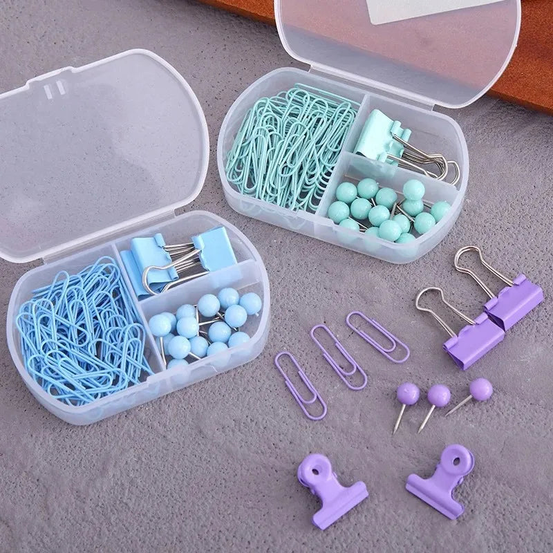 3-in-1 Stationery Set – Paper Clips, Binder Clips & Thumb Tacks
