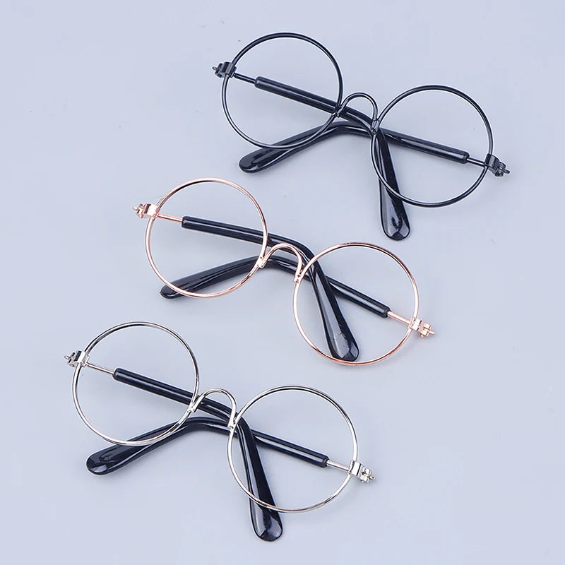 Miniature Round Frame Lensless Eyeglasses for 20cm Dolls