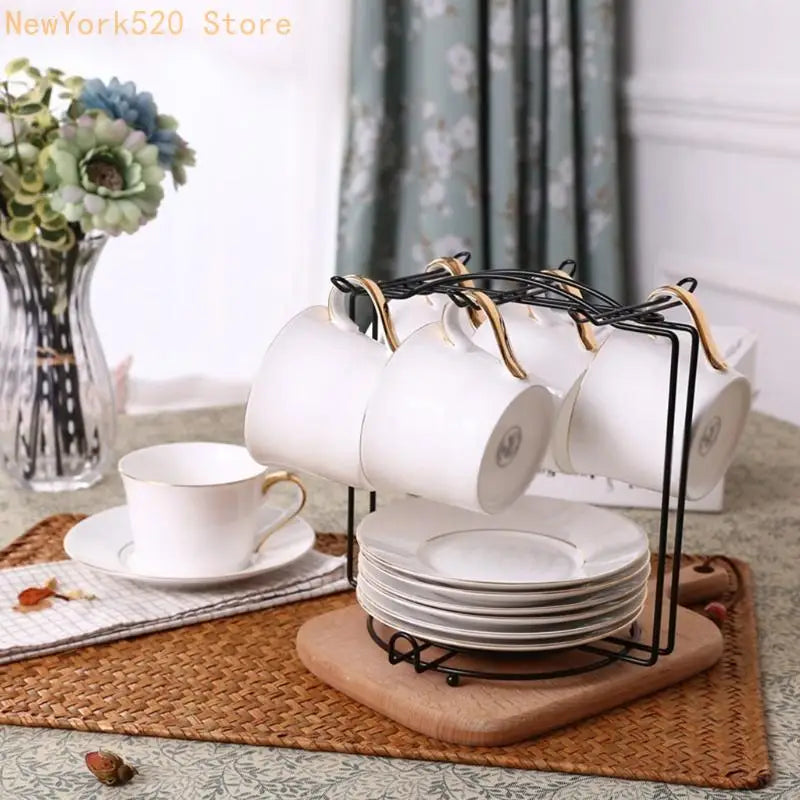 Double-Tier Iron Coffee Mug & Plate Draining Rack – Black