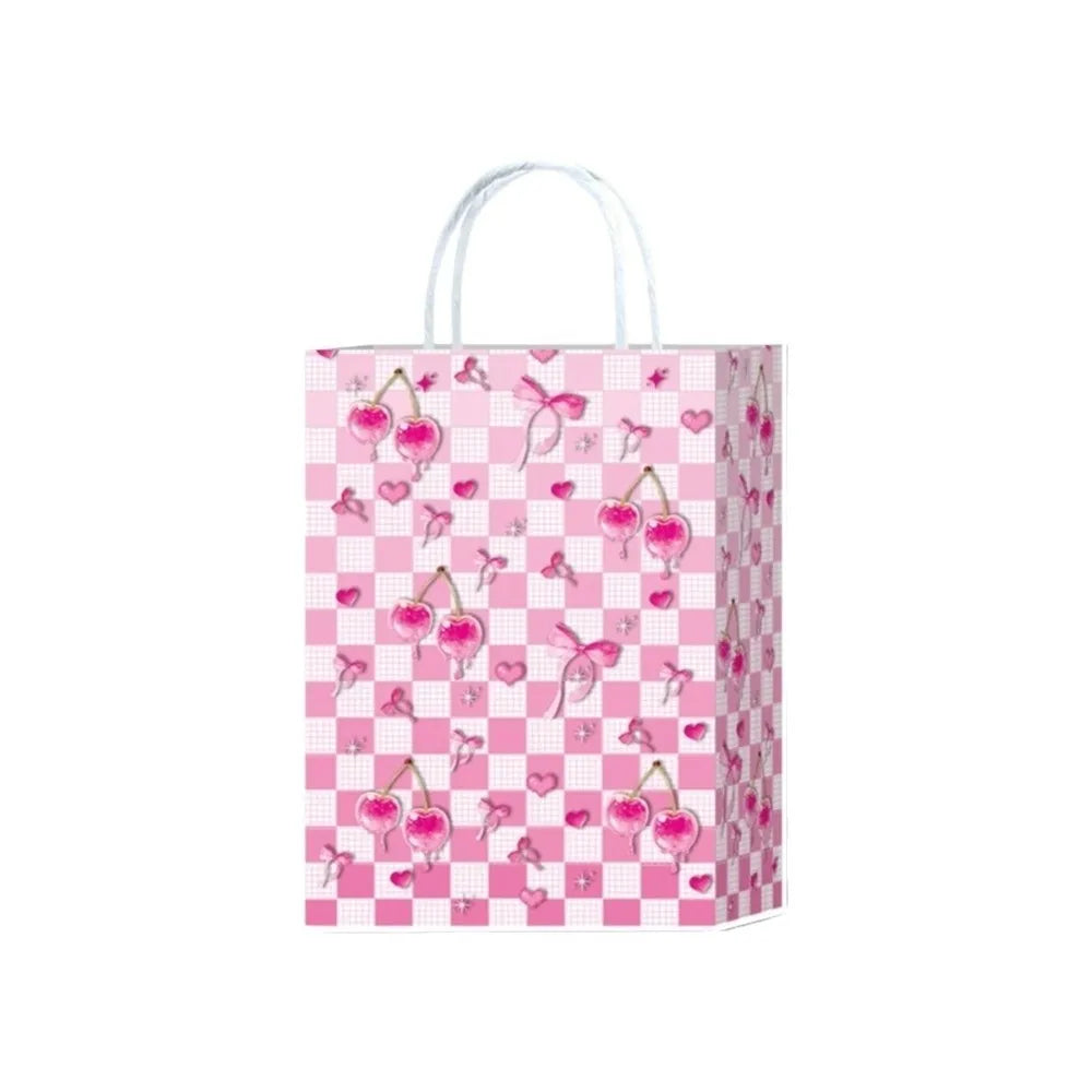 5-Pack Pink Kraft Paper Gift Bags with White Bow | Birthday