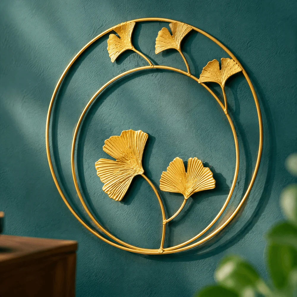 Gold Metal Leaf Wall Décor – 11in Wrought Iron Round Ornament