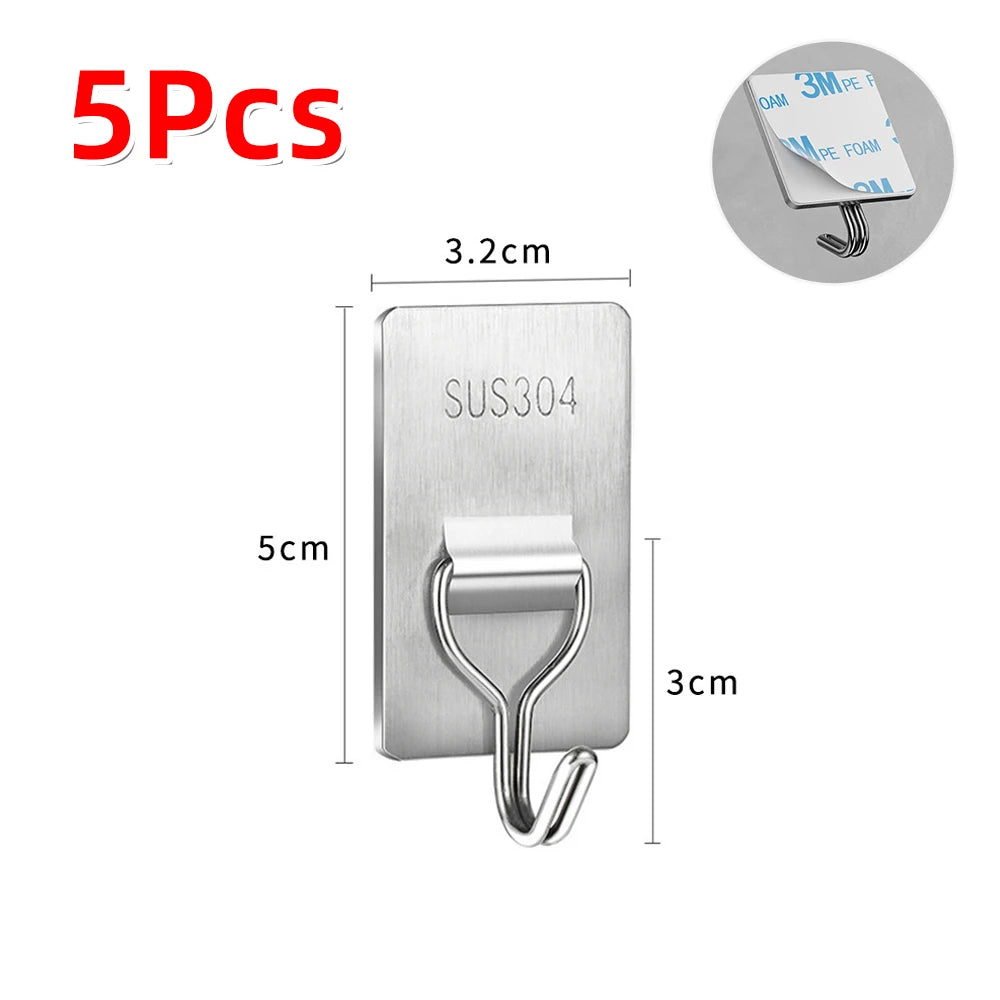 Rotating Self-Adhesive Stainless Steel Wall Hooks – 5 Pack