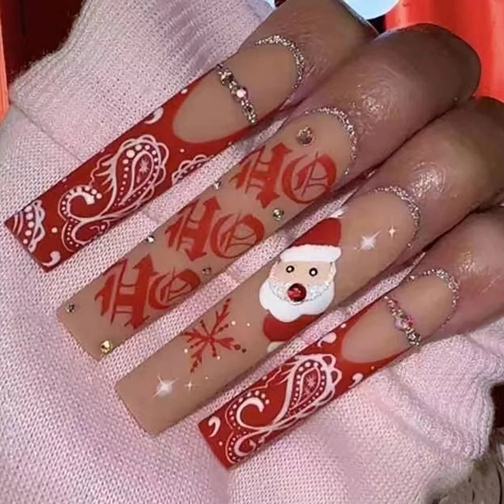 24Pcs Press On Nails with Glue – Long Acrylic False Nail Tips