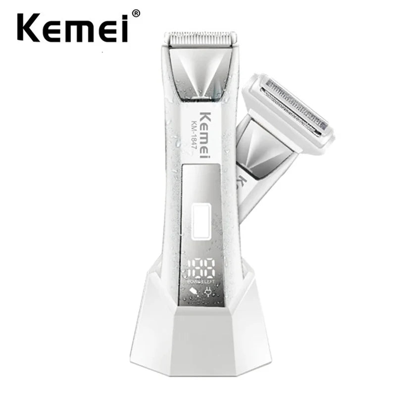 Kemei KM-1847 IPX7 Waterproof Body Hair Trimmer Men Women