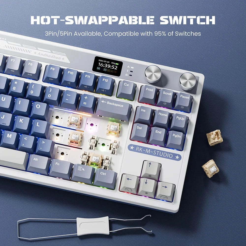 RK Royal Kludge M87 Wireless Mechanical Keyboard | TFT Screen