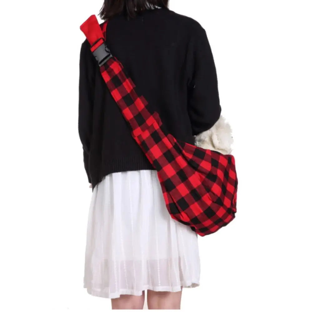 VIBE Breathable Mesh Pet Sling Carrier – Red Black Plaid Bag