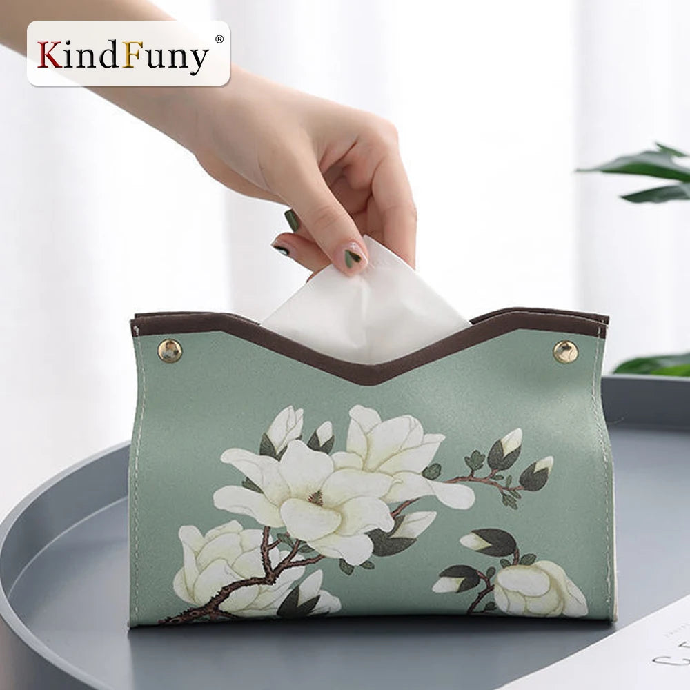 KindFuny Chinese Style PU Leather Tissue Box Holder