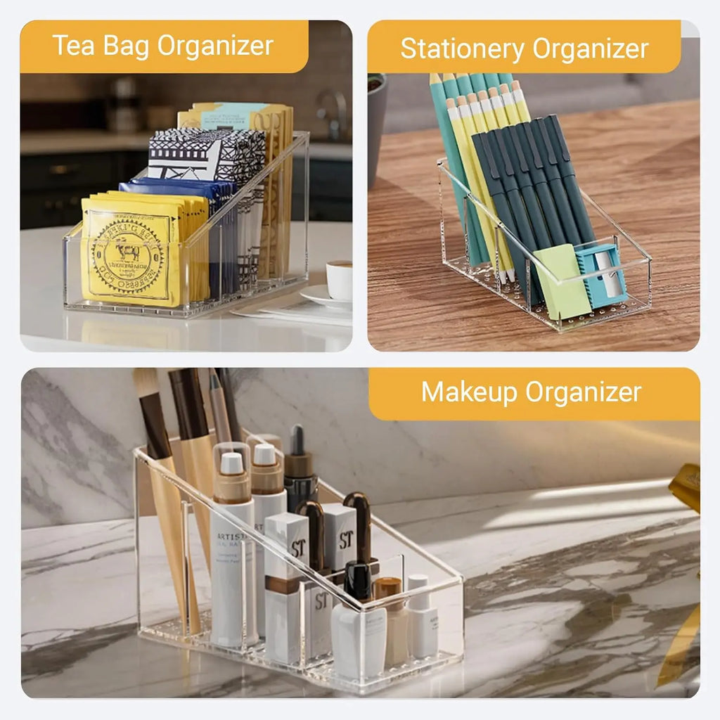 Clear 4-Compartment Remote Holder & Desk Organizer