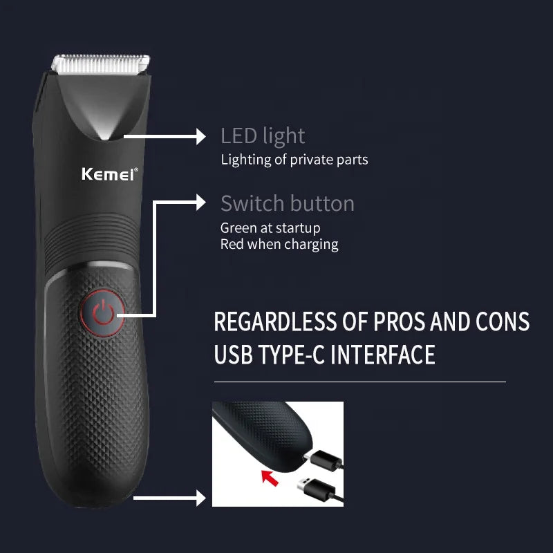 Kemei Ceramic Blade Body Hair Trimmer – Waterproof Wet & Dry
