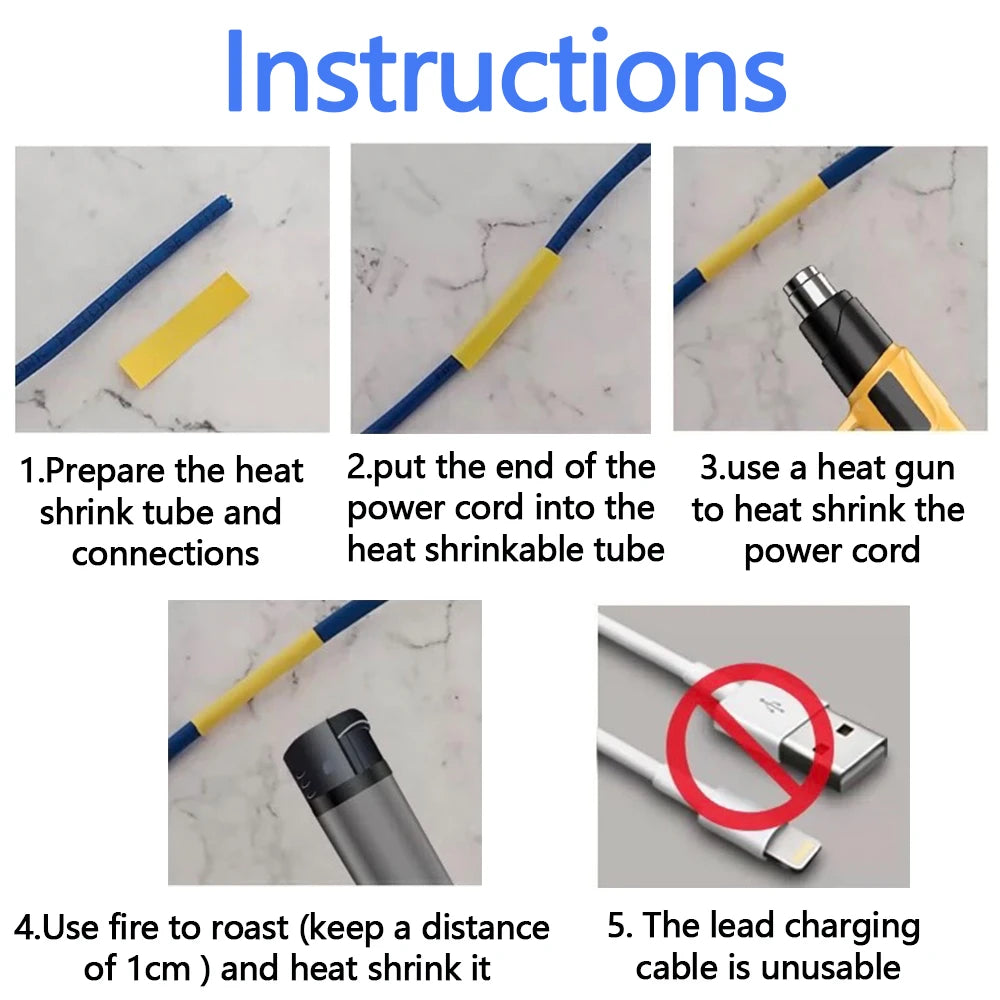 Labelwell 5-Pack HSe Heat Shrink Tube Tapes for Brother P-Touch